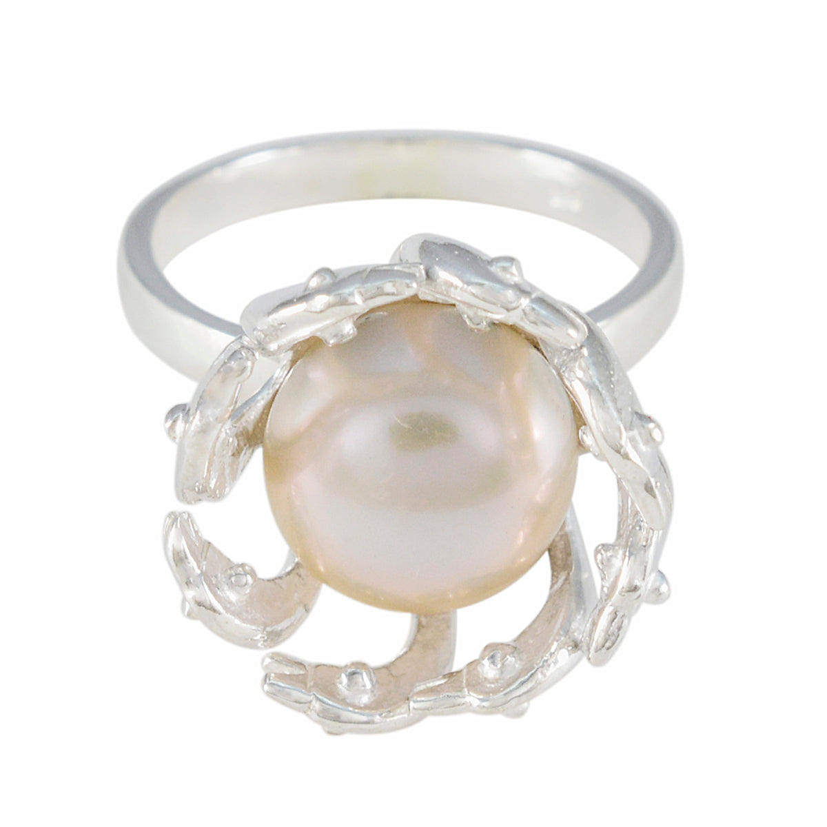 Pearl Solitaire Italian Silver White Gemstones Edgy Abstract Ring Jewelry