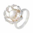 Pearl Solitaire Italian Silver White Gemstones Edgy Abstract Ring Jewelry