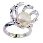 Pearl Solitaire Italian Silver White Gemstones Edgy Abstract Ring Jewelry