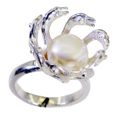 Pearl Solitaire Italian Silver White Gemstones Edgy Abstract Ring Jewelry