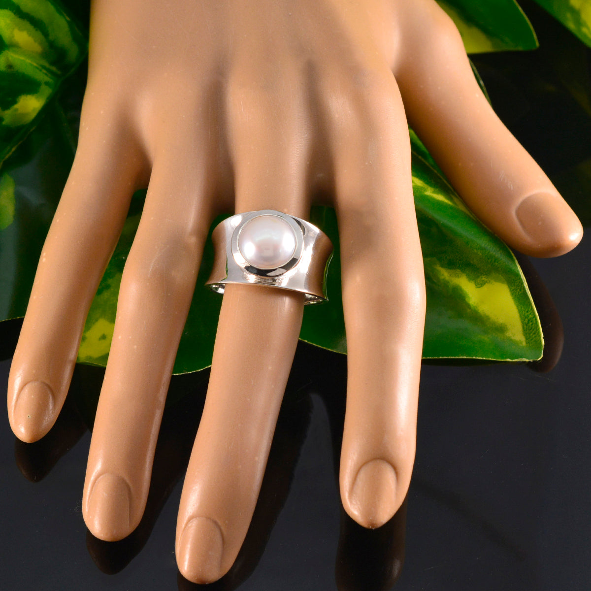 Pearl Solitaire German Sterling Silver White Gems Edgy Armor Band Jewelry