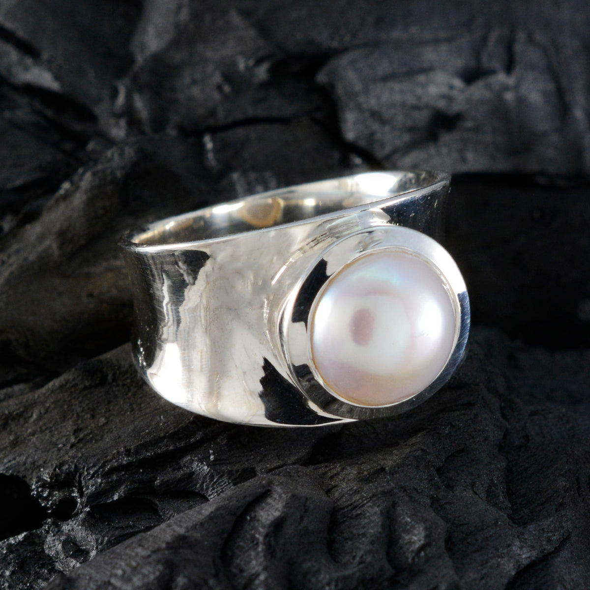 Pearl Solitaire German Sterling Silver White Gems Edgy Armor Band Jewelry