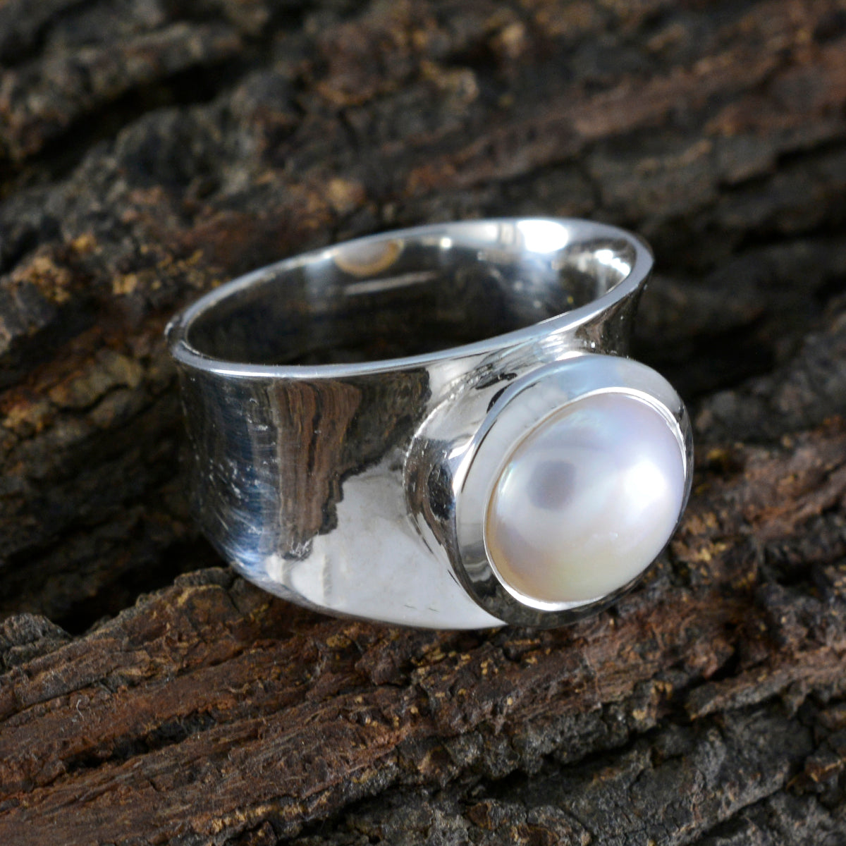 Pearl Solitaire German Sterling Silver White Gems Edgy Armor Band Jewelry