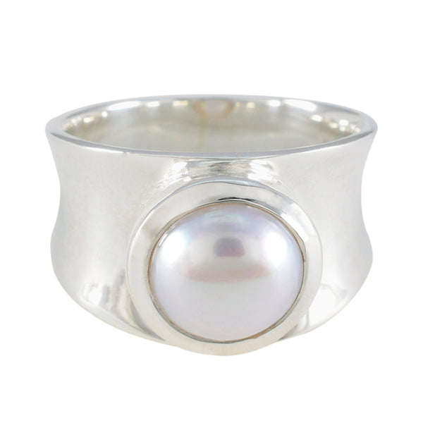 Pearl Solitaire German Sterling Silver White Gems Edgy Armor Band Jewelry