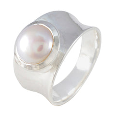 Pearl Solitaire German Sterling Silver White Gems Edgy Armor Band Jewelry
