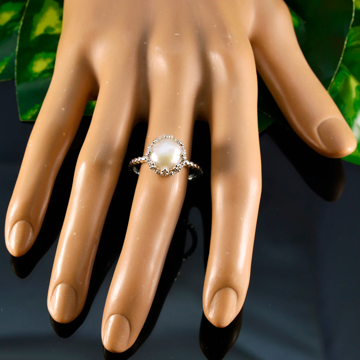 Pearl Solitaire Indian 925 Silver White Gemstones Tiny Contemporary Ring Jewellery