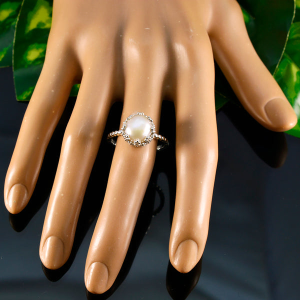 Pearl Solitaire Indian 925 Silver White Gemstones Tiny Contemporary Ring Jewellery