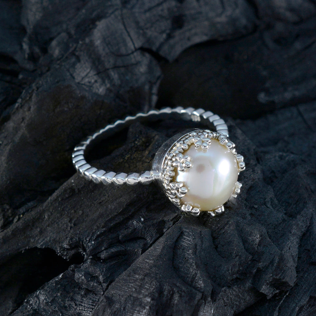 Pearl Solitaire Indian 925 Silver White Gemstones Tiny Contemporary Ring Jewellery