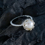 Pearl Solitaire Indian 925 Silver White Gemstones Tiny Contemporary Ring Jewellery