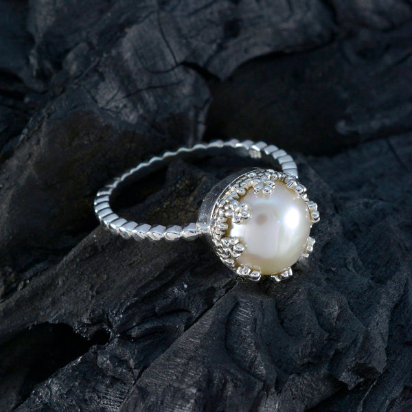 Pearl Solitaire Indian 925 Silver White Gemstones Tiny Contemporary Ring Jewellery