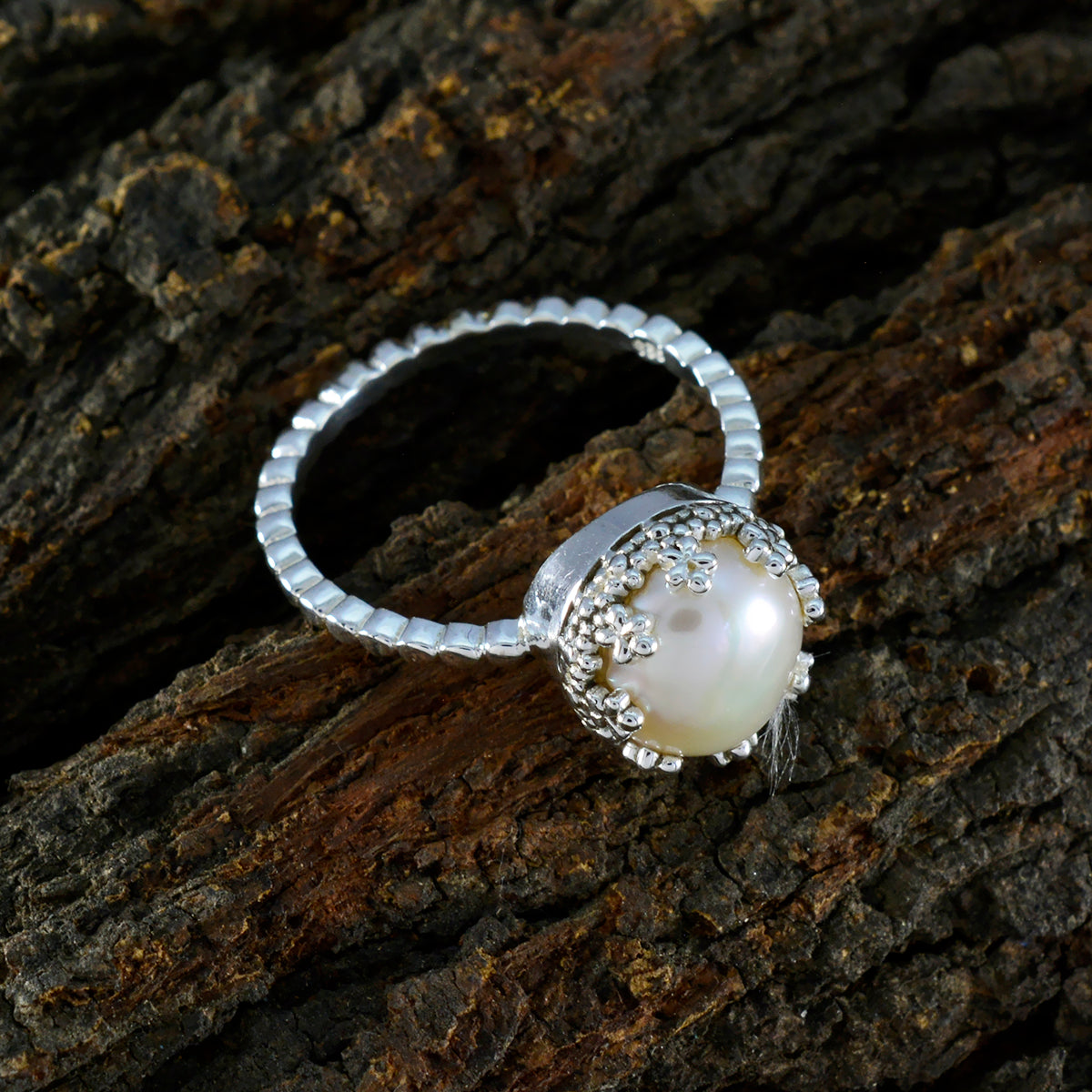 Pearl Solitaire Indian 925 Silver White Gemstones Tiny Contemporary Ring Jewellery