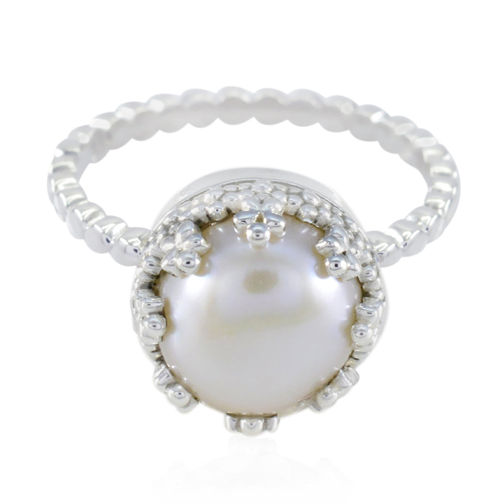 Pearl Solitaire Indian 925 Silver White Gemstones Tiny Contemporary Ring Jewellery