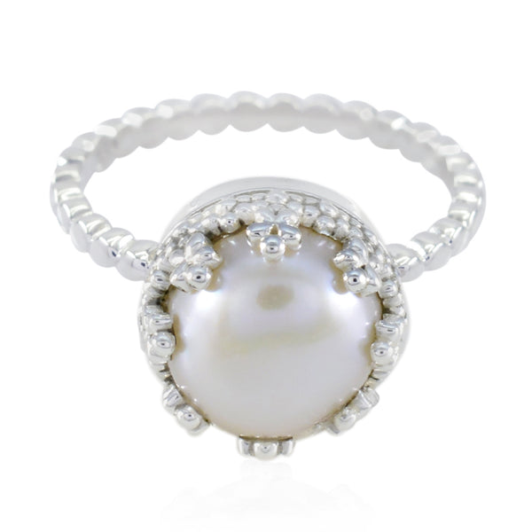 Pearl Solitaire Indian 925 Silver White Gemstones Tiny Contemporary Ring Jewellery