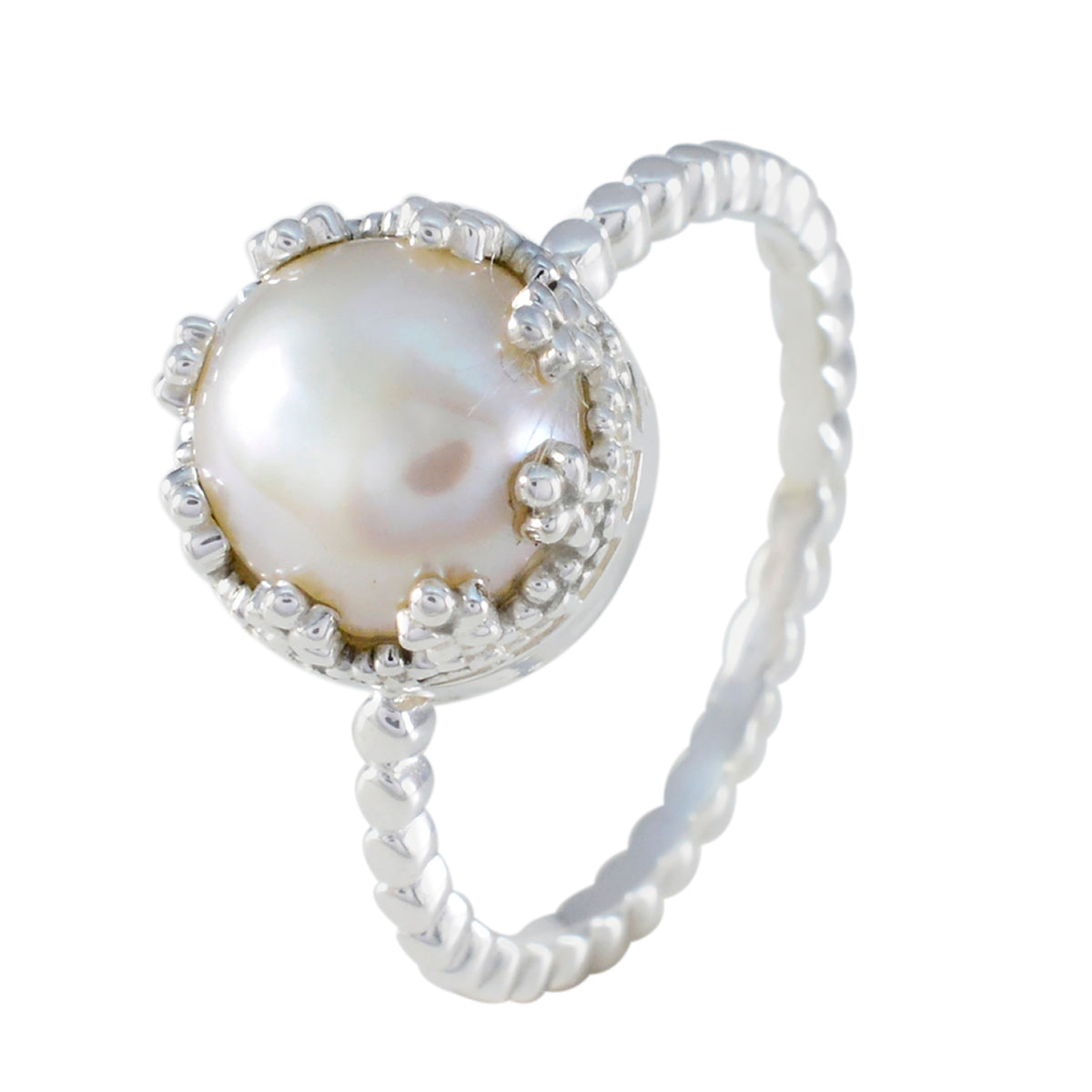 Parel Solitaire Indiaas 925 Zilver Witte Edelstenen Kleine Hedendaagse Ring Sieraden Secundaire afbeelding