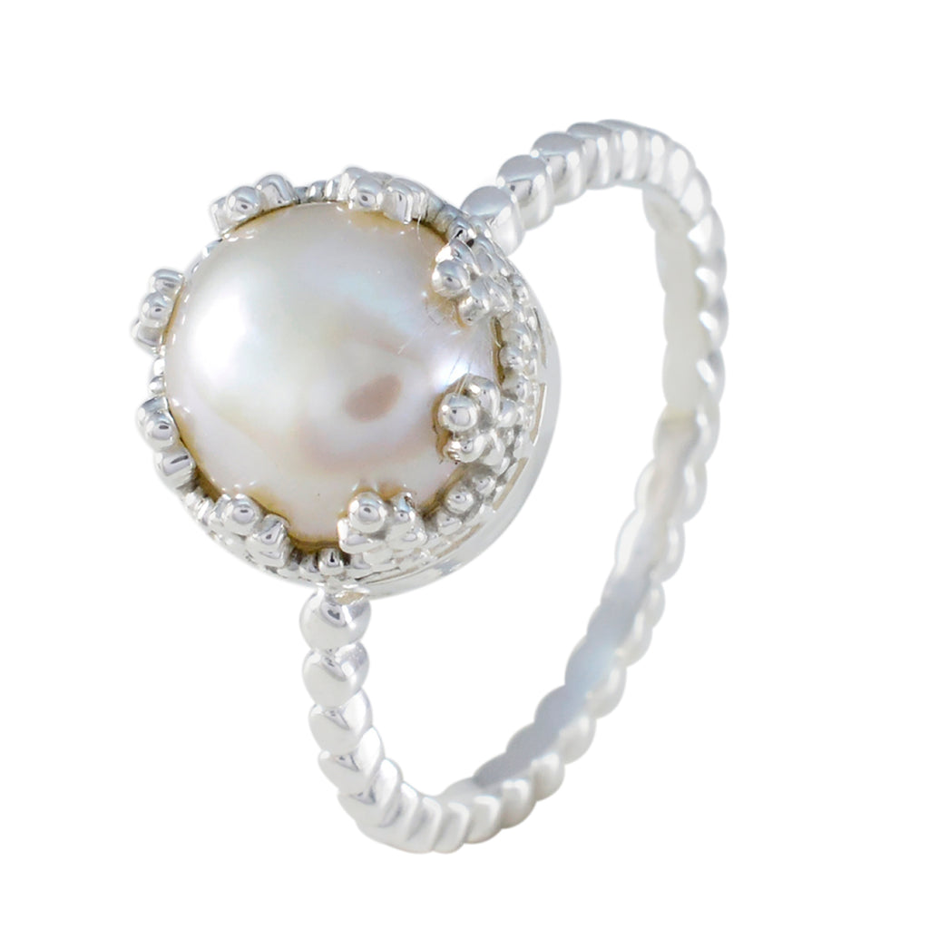 Pearl Solitaire Indian 925 Silver White Gemstones Tiny Contemporary Ring Jewellery