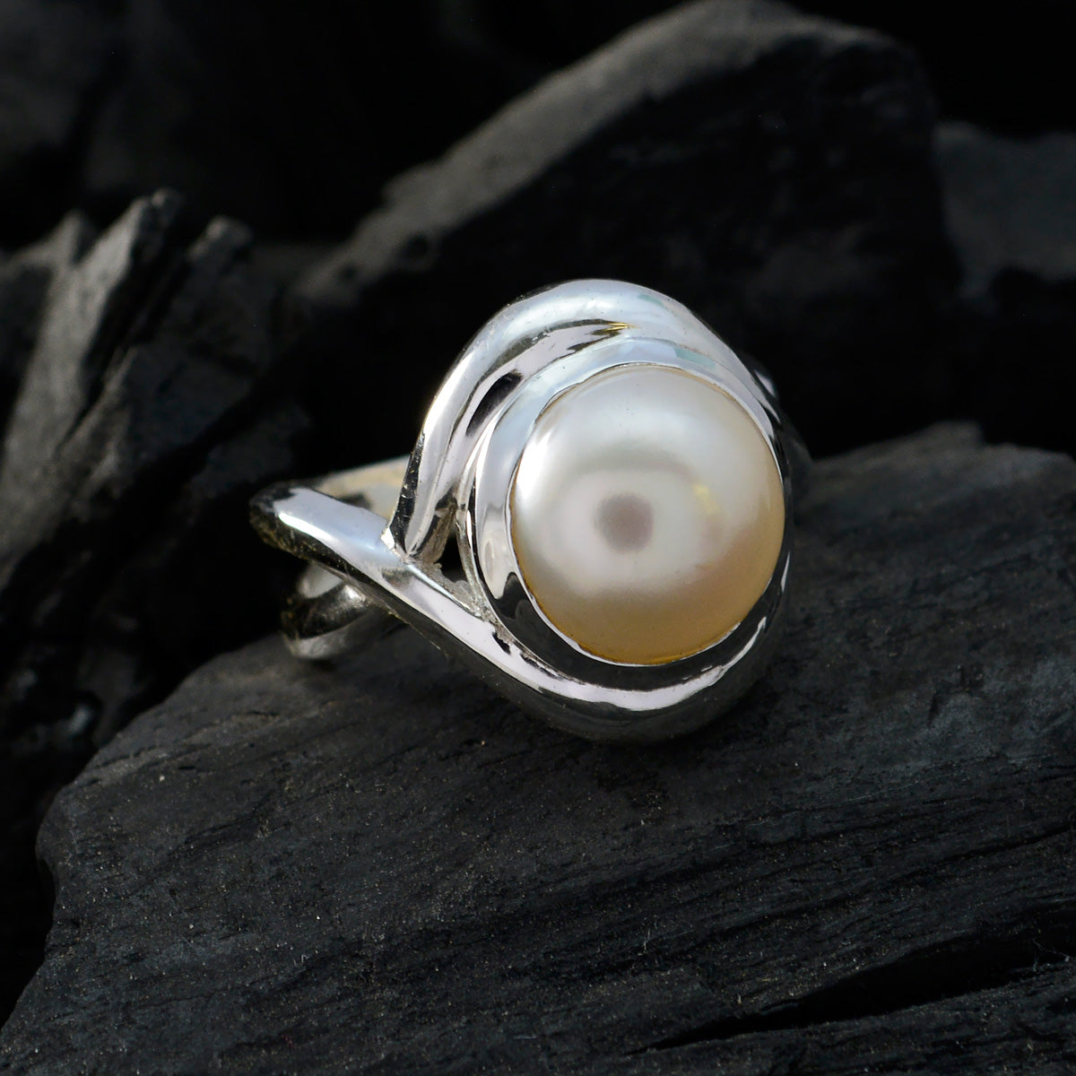 Pearl Solitaire French Sterling Silver White Gemstones Mid weight Glamorous Ring Jewellery