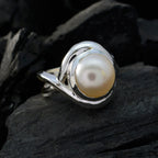 Pearl Solitaire French Sterling Silver White Gemstones Mid weight Glamorous Ring Jewellery