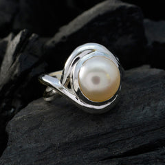 Pearl Solitaire French Sterling Silver White Gemstones Mid weight Glamorous Ring Jewellery