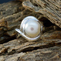 Pearl Solitaire French Sterling Silver White Gemstones Mid weight Glamorous Ring Jewellery