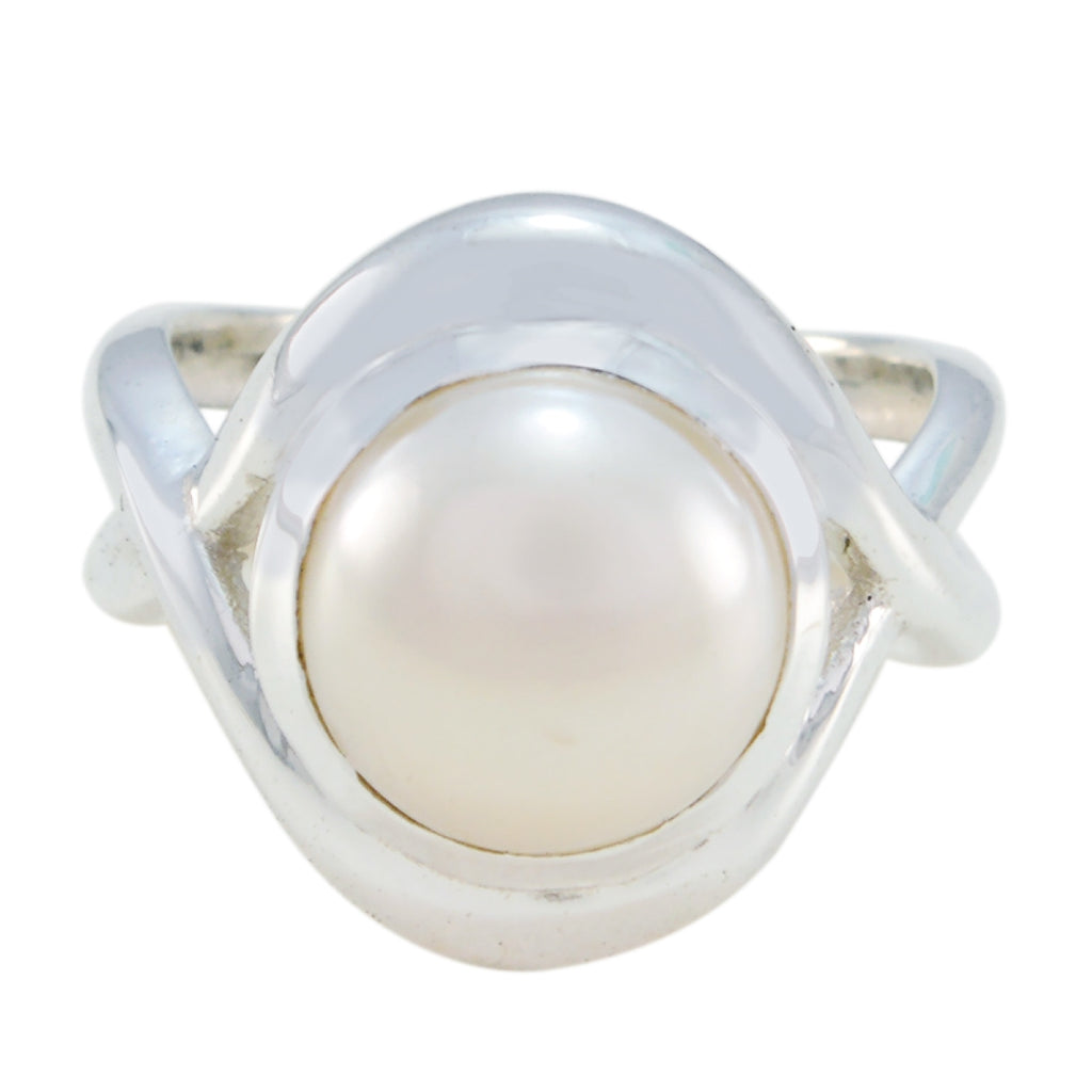 Pearl Solitaire French Sterling Silver White Gemstones Mid weight Glamorous Ring Jewellery