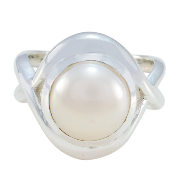 Pearl Solitaire French Sterling Silver White Gemstones Mid weight Glamorous Ring Jewellery