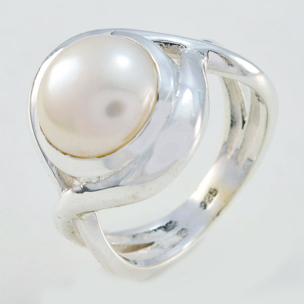 Pearl Solitaire French Sterling Silver White Gemstones Mid weight Glamorous Ring Jewellery