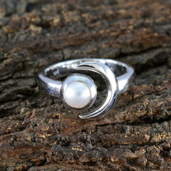 Pearl Solitaire German Sterling Silver White Gems Slim Moon & Sun Ring Jewellery