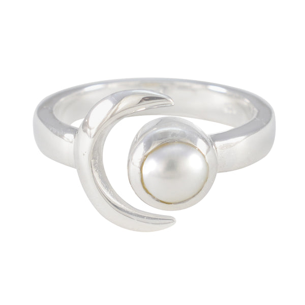 Pearl Solitaire German Sterling Silver White Gems Slim Moon & Sun Ring Jewellery