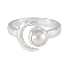 Pearl Solitaire German Sterling Silver White Gems Slim Moon & Sun Ring Jewellery
