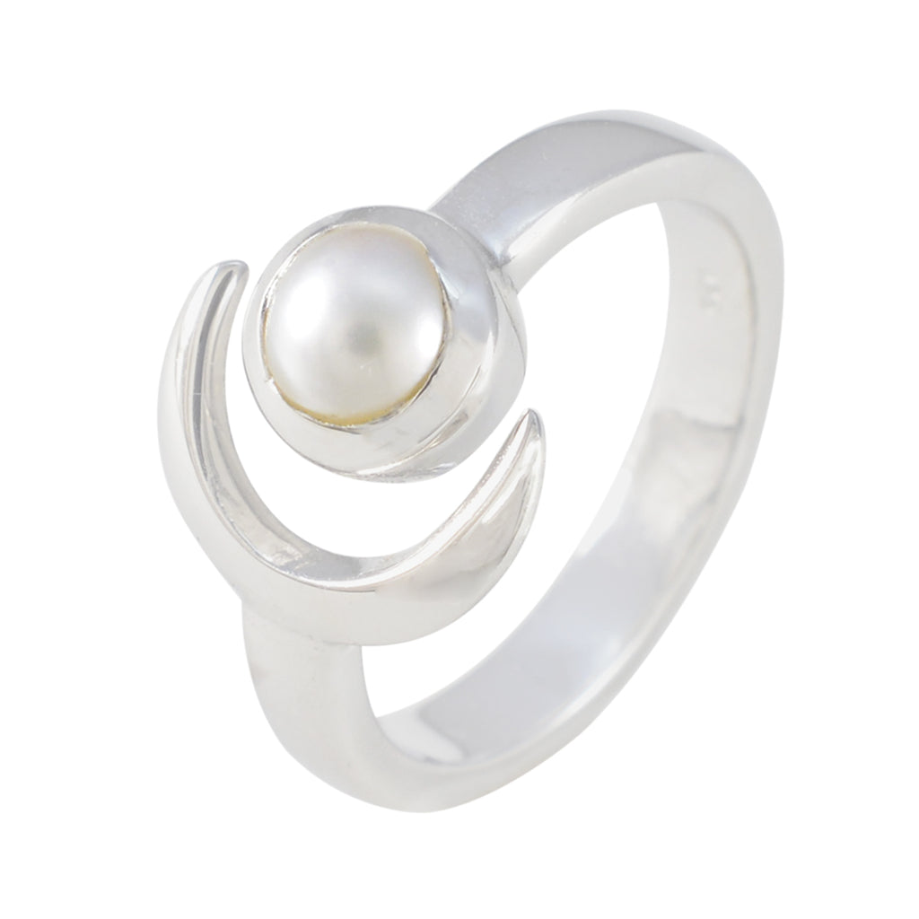 Pearl Solitaire German Sterling Silver White Gems Slim Moon & Sun Ring Jewellery