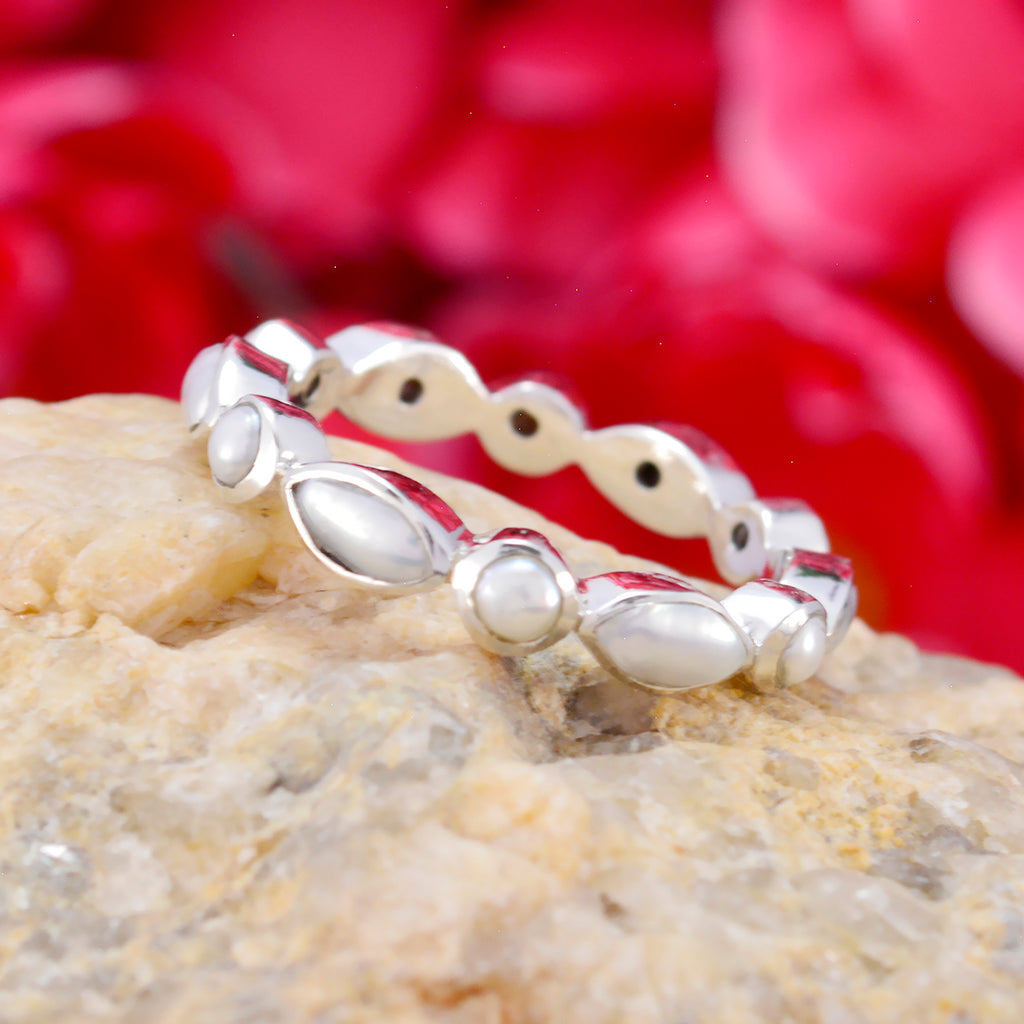 Pearl multiple American 92.5 Silver White Gemstones Delicate Eternity Band Jewellery