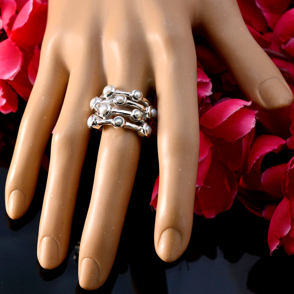 Pearl multiple Italian Silver White Gemstones Statement Armor Ring Jewelry