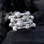 Pearl multiple Italian Silver White Gemstones Statement Armor Ring Jewelry