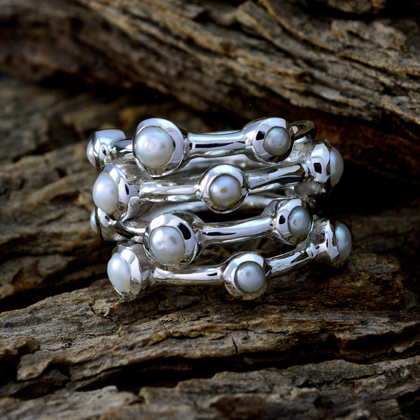 Pearl multiple Italian Silver White Gemstones Statement Armor Ring Jewelry