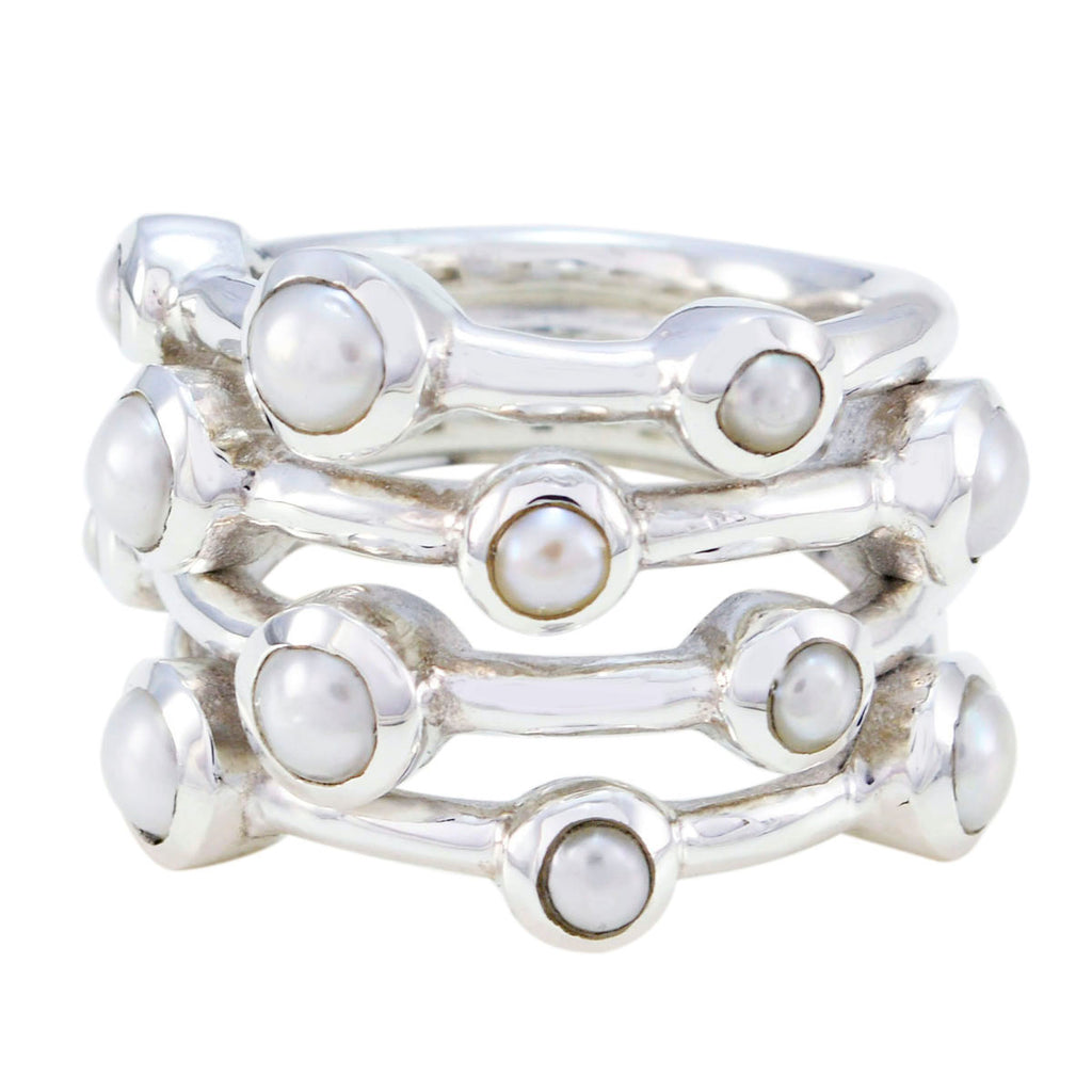 Pearl multiple Italian Silver White Gemstones Statement Armor Ring Jewelry