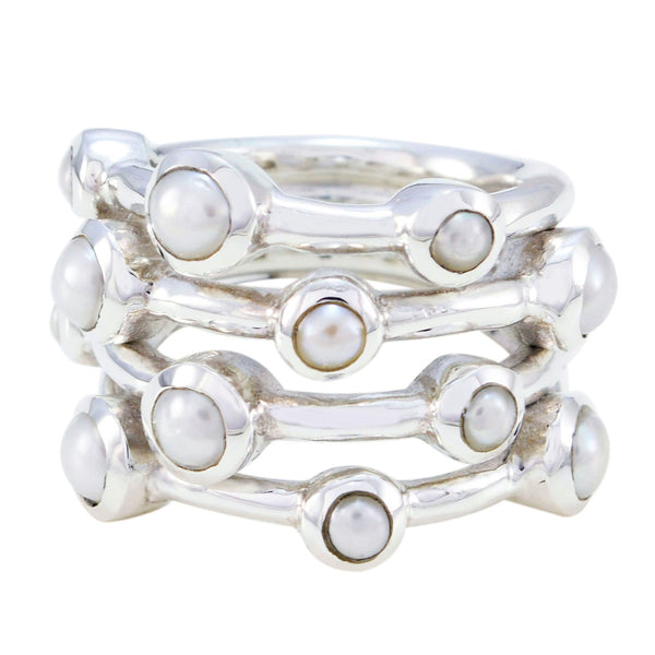 Pearl multiple Italian Silver White Gemstones Statement Armor Ring Jewelry