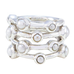 Pearl multiple Italian Silver White Gemstones Statement Armor Ring Jewelry