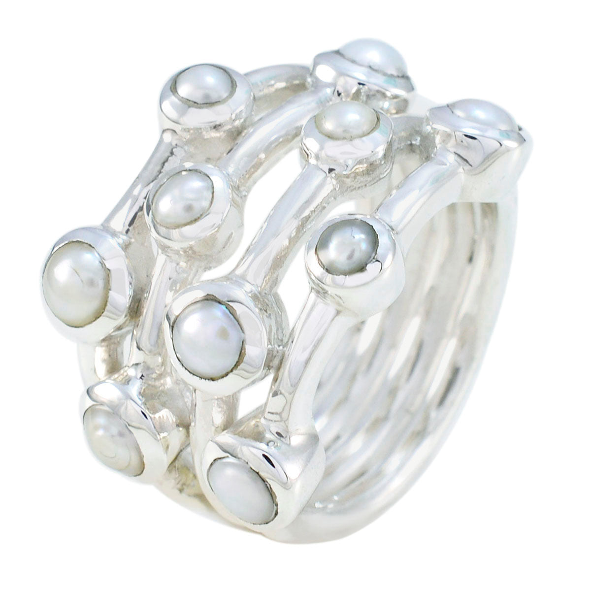 Pearl multiple Italian Silver White Gemstones Statement Armor Ring Jewelry Второстепенное изображение товара