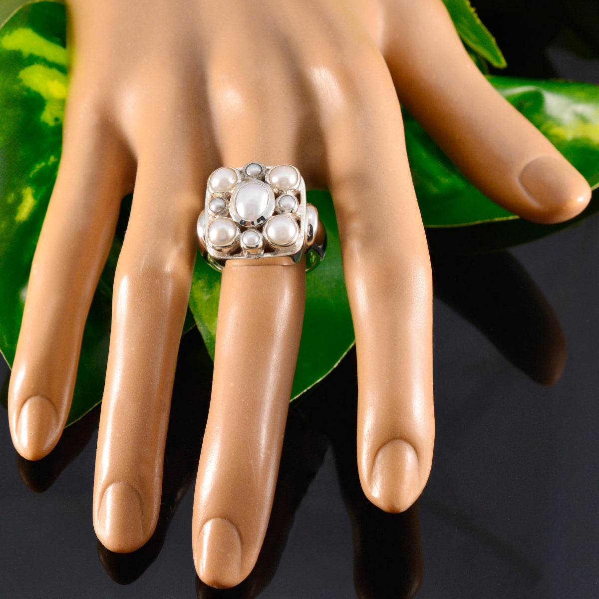 Pearl Navratna German Sterling Silver White Gemstones Chunky Victorian Ring Jewelry