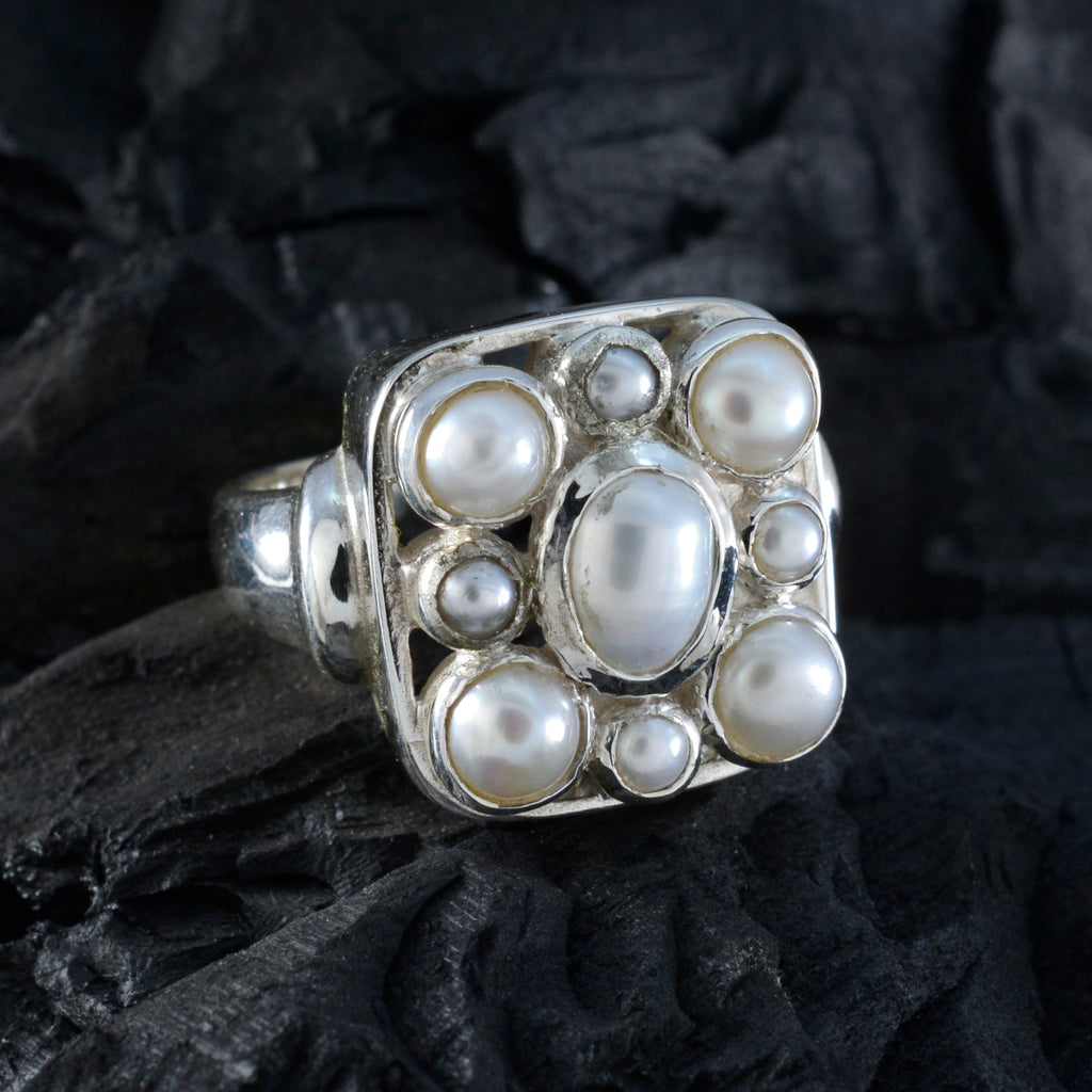 Perle Navratna Deutsch Sterling Silber weiße Edelsteine Chunky viktorianischen Ring Schmuck