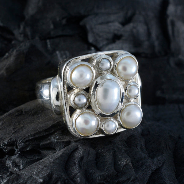 Perle Navratna Deutsch Sterling Silber weiße Edelsteine Chunky viktorianischen Ring Schmuck
