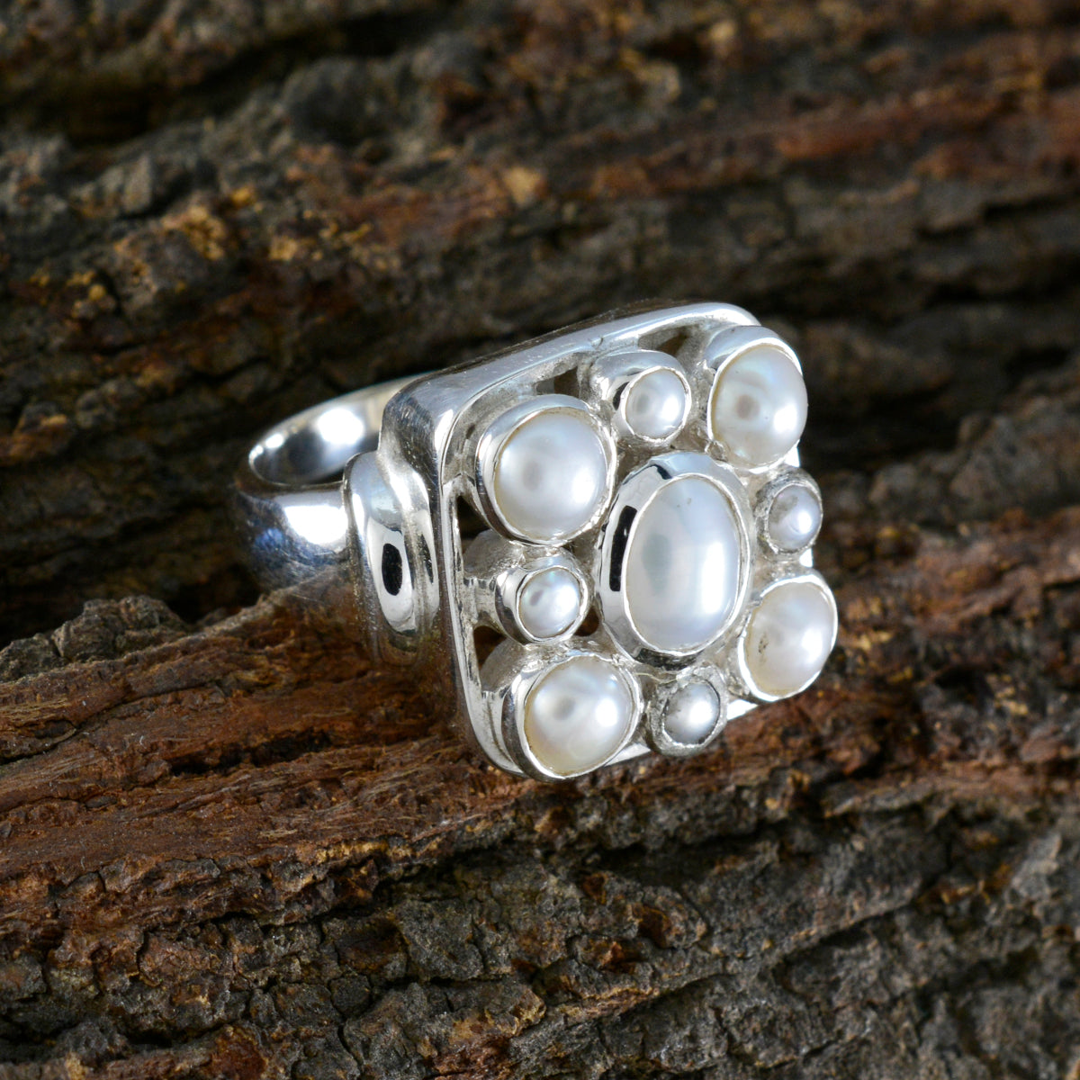Pearl Navratna German Sterling Silver White Gemstones Chunky Victorian Ring Jewelry