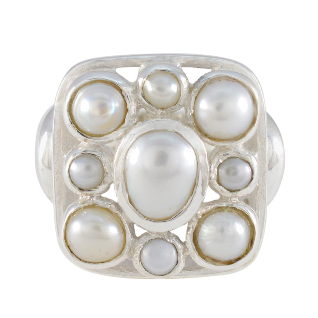 Perle Navratna Deutsch Sterling Silber weiße Edelsteine Chunky viktorianischen Ring Schmuck