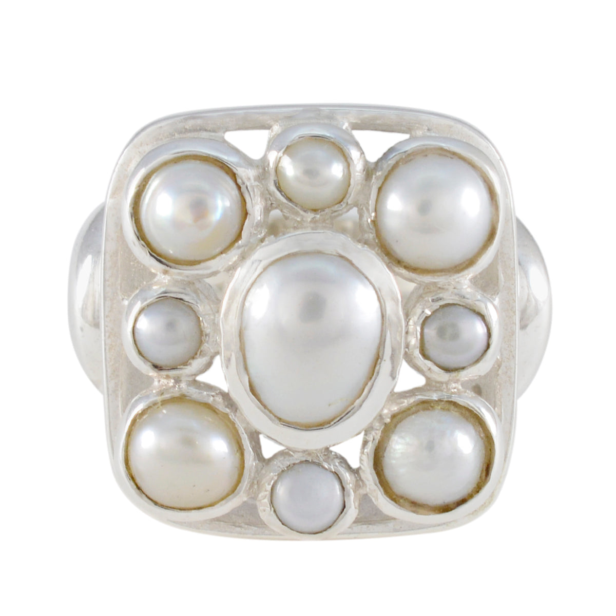 Pearl Navratna German Sterling Silver White Gemstones Chunky Victorian Ring Jewelry
