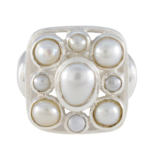 Perle Navratna Deutsch Sterling Silber weiße Edelsteine Chunky viktorianischen Ring Schmuck