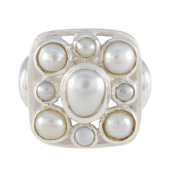 Pearl Navratna German Sterling Silver White Gemstones Chunky Victorian Ring Jewelry