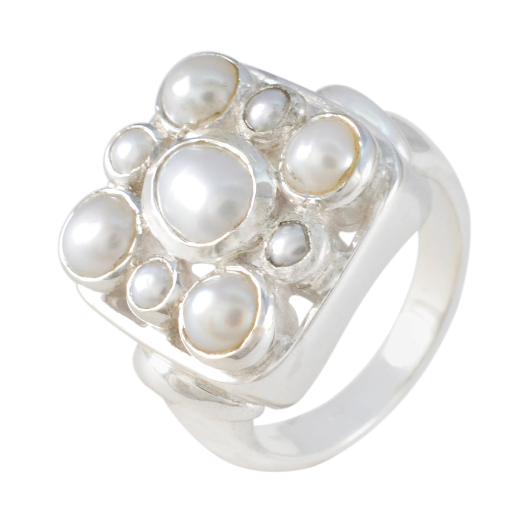 Perle Navratna Deutsch Sterling Silber weiße Edelsteine Chunky viktorianischen Ring Schmuck