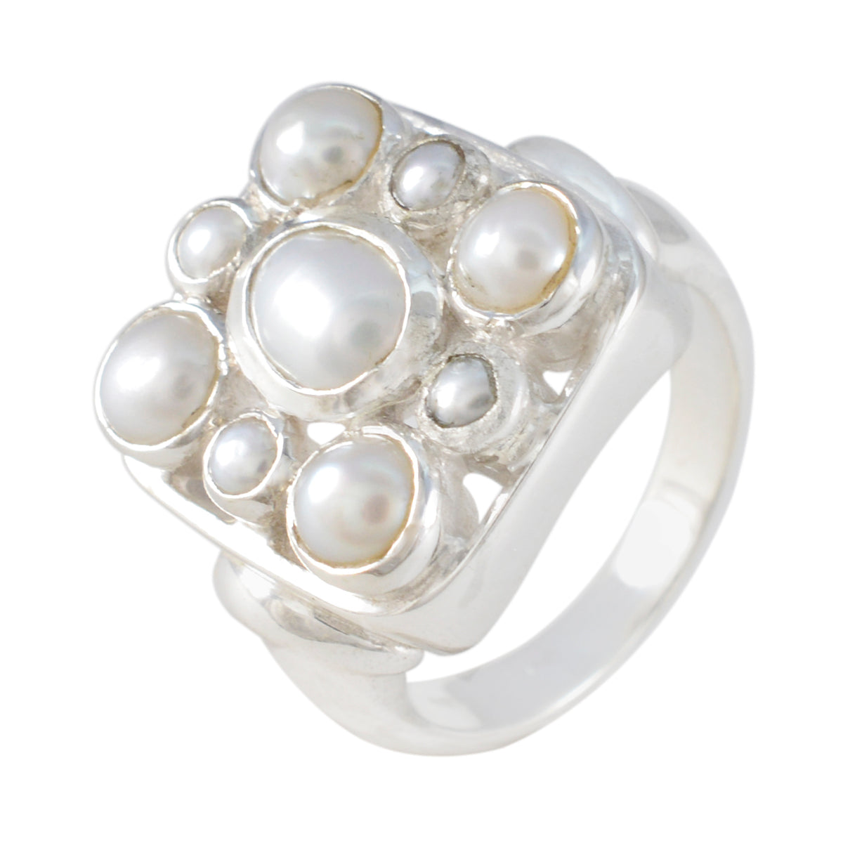 Pearl Navratna German Sterling Silver White Gemstones Chunky Victorian Ring Jewelry
