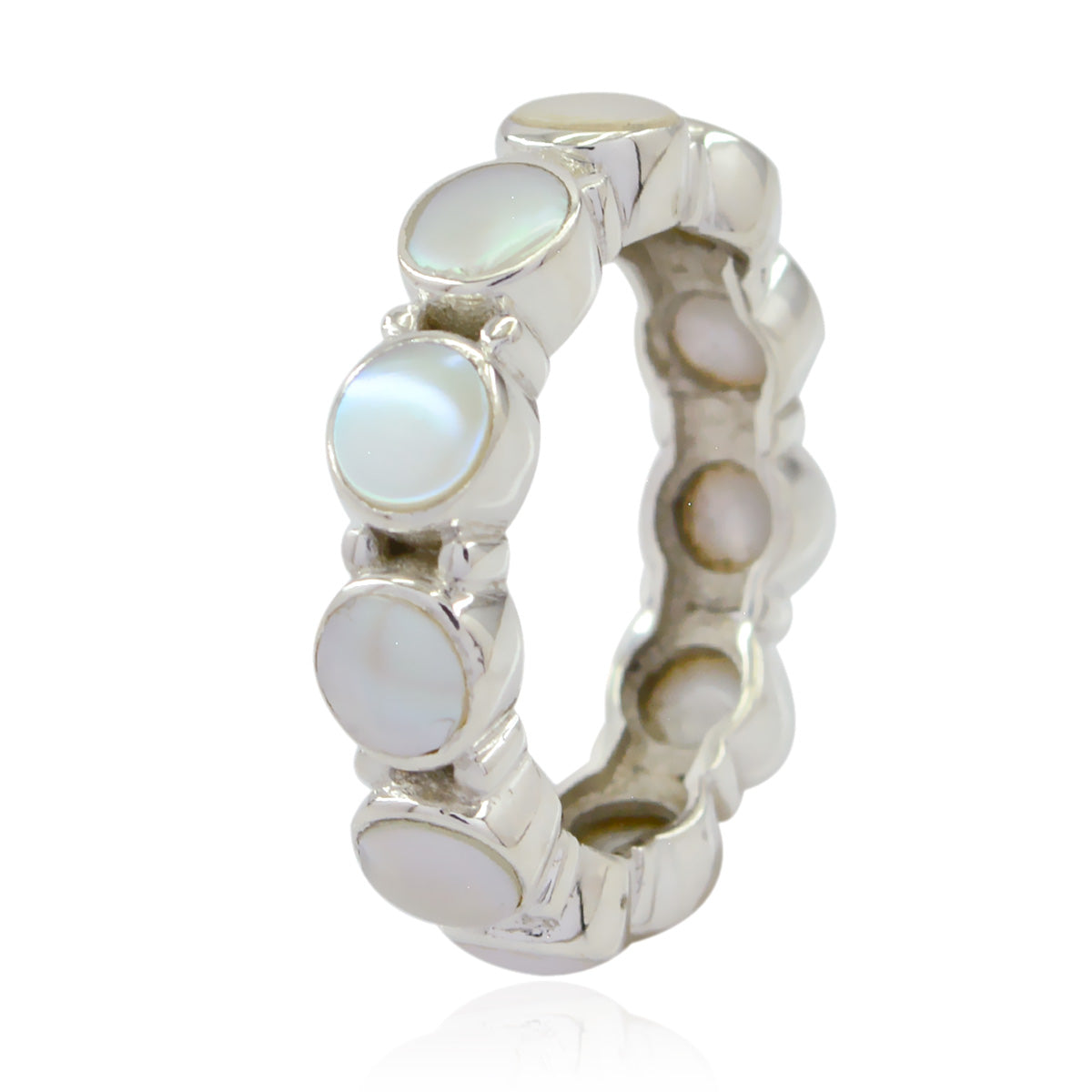 Pearl multiple French 925 Sterling Silver White Gemstones Classic Eternity Band Jewelry メイン画像