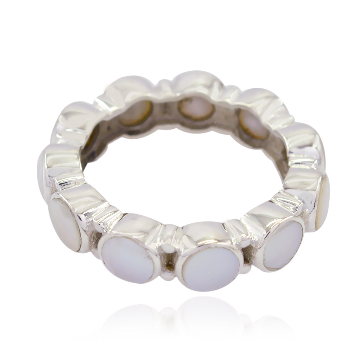 Pearl multiple French 925 Sterling Silver White Gemstones Classic Eternity Band Jewelry
